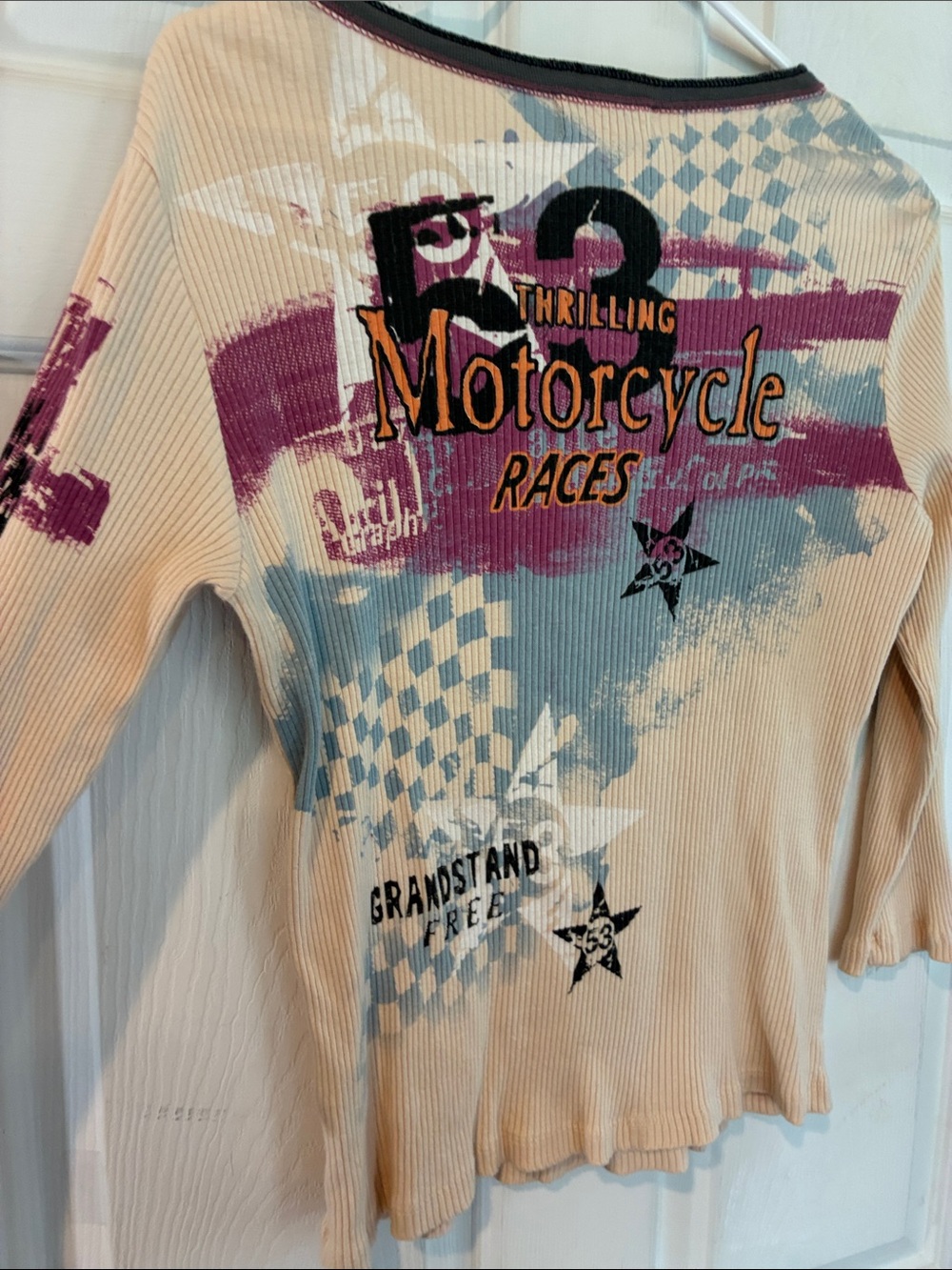 Vanilla Sugar Size Large  Cream Ribbed Motorcycle Graphic Top - Picture 10 of 13